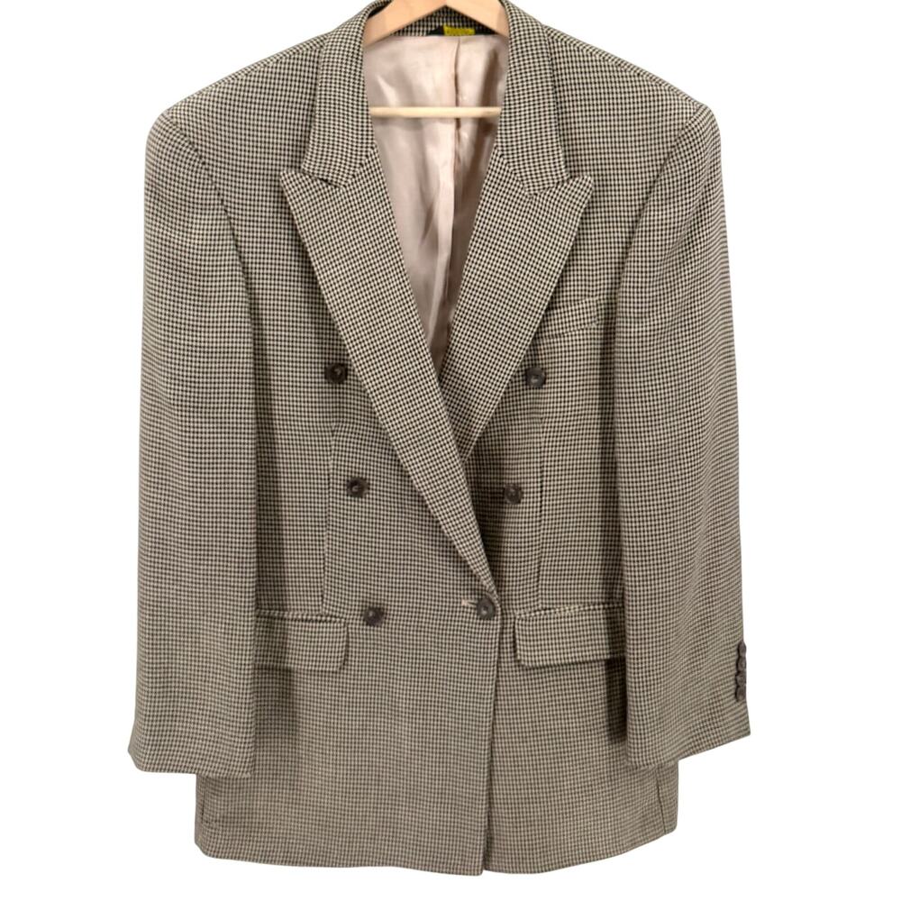 Vintage 90s J Riggins Beige Black Double Breasted Menswear Blazer Jacket
